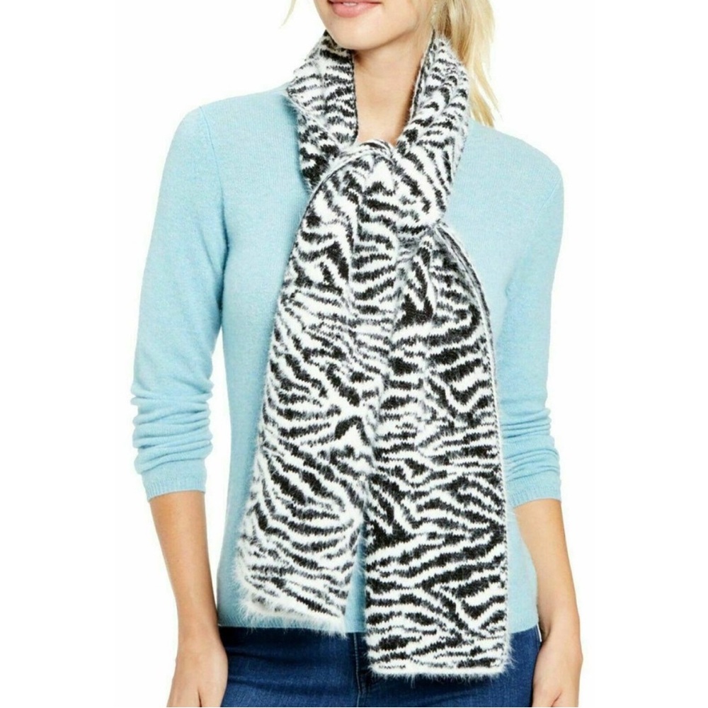 DKNY Fuzzy Zebra Print Scarf -‎ Black & White Animal Print